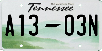 TN license plate A1303N