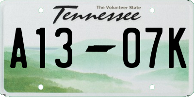 TN license plate A1307K