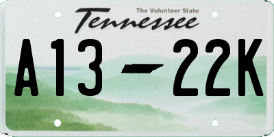 TN license plate A1322K