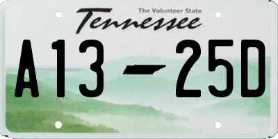 TN license plate A1325D