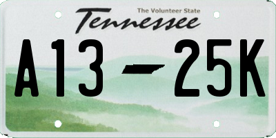 TN license plate A1325K