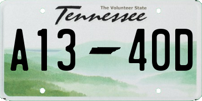 TN license plate A1340D