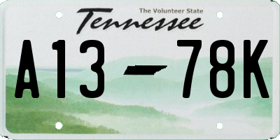 TN license plate A1378K