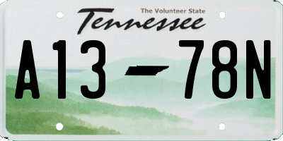 TN license plate A1378N