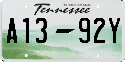 TN license plate A1392Y