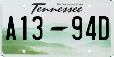 TN license plate A1394D