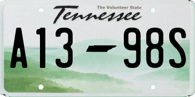 TN license plate A1398S