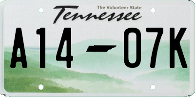 TN license plate A1407K