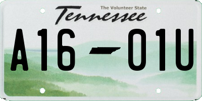 TN license plate A1601U