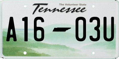TN license plate A1603U