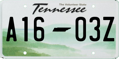 TN license plate A1603Z