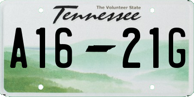 TN license plate A1621G