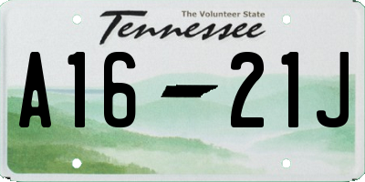 TN license plate A1621J