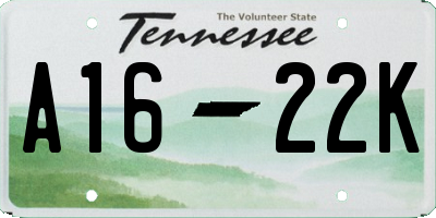 TN license plate A1622K