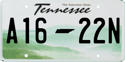 TN license plate A1622N