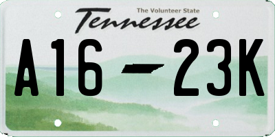 TN license plate A1623K