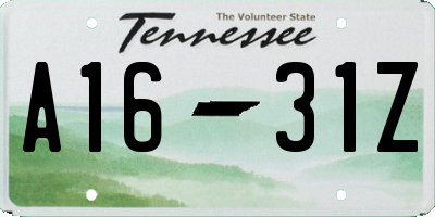 TN license plate A1631Z