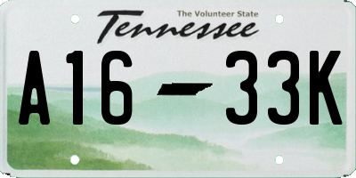TN license plate A1633K