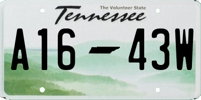 TN license plate A1643W