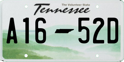 TN license plate A1652D