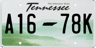 TN license plate A1678K