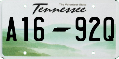 TN license plate A1692Q