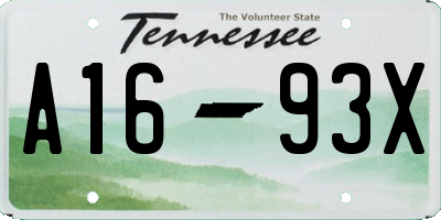 TN license plate A1693X