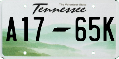 TN license plate A1765K