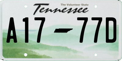 TN license plate A1777D