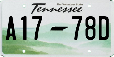 TN license plate A1778D