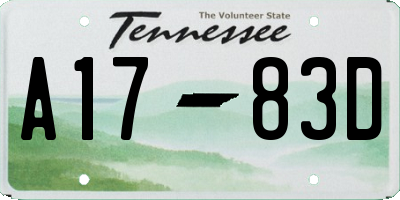 TN license plate A1783D