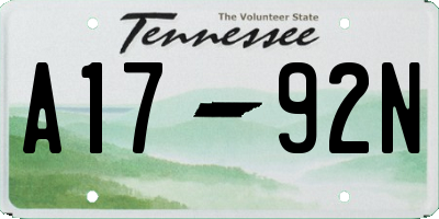 TN license plate A1792N