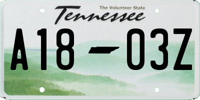 TN license plate A1803Z