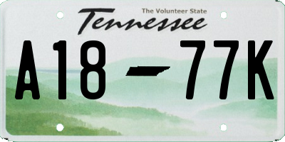 TN license plate A1877K