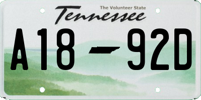 TN license plate A1892D