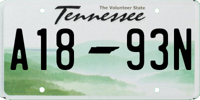TN license plate A1893N