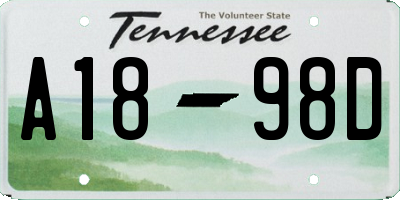 TN license plate A1898D