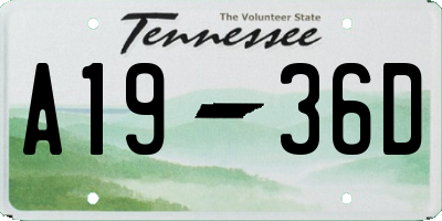 TN license plate A1936D