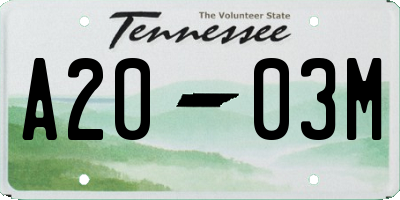 TN license plate A2003M