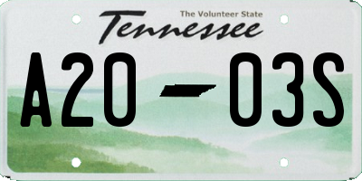 TN license plate A2003S