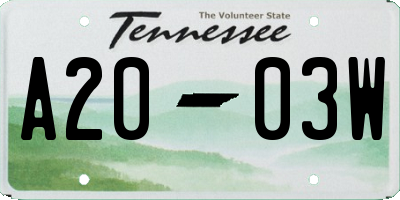 TN license plate A2003W