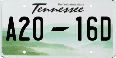 TN license plate A2016D