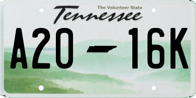 TN license plate A2016K