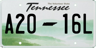 TN license plate A2016L