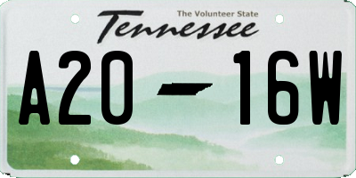 TN license plate A2016W