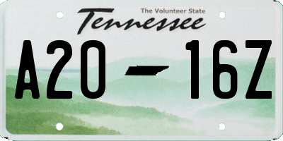 TN license plate A2016Z