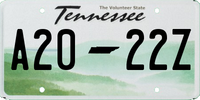 TN license plate A2022Z