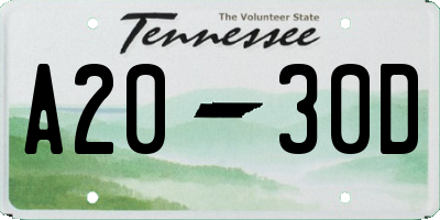 TN license plate A2030D
