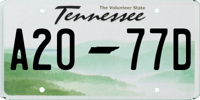 TN license plate A2077D