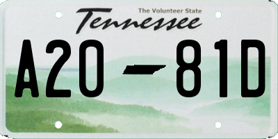 TN license plate A2081D